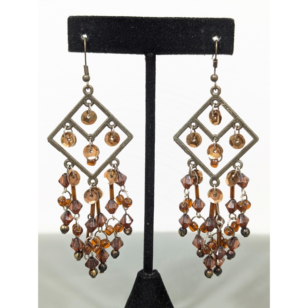 Boho Western Bronze Tone Brown‎ Chandelier Dangle Long Earrings Festival